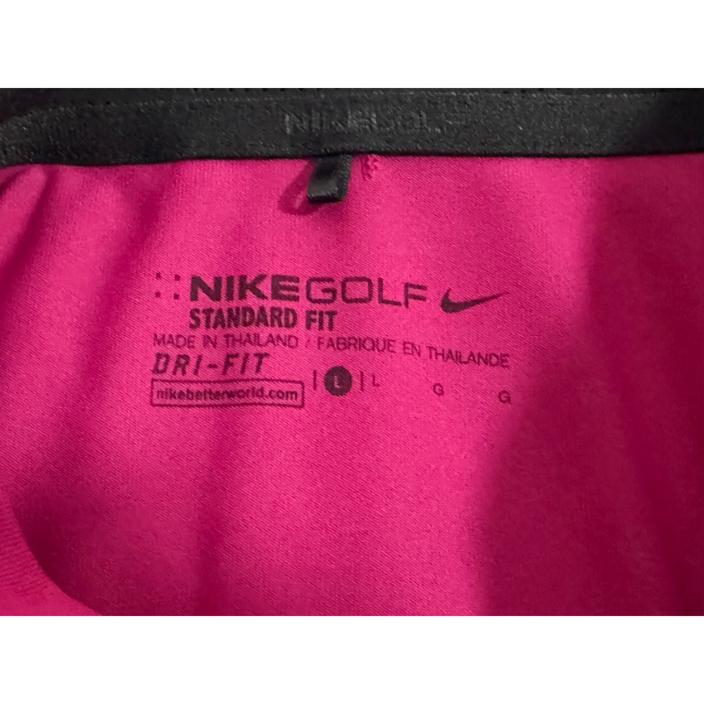 Nike Golf Polo Shirt Mens Large Pink Striped Dri-FIT Short Sleeve Standard Fit - Picture 4 of 5